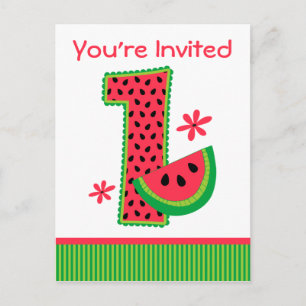 Invitation Carte Postale Watermelon 1er Birthday Strie