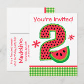 Invitation Carte Postale Watermelon 2e anniversaire En vichy (Devant / Derrière)