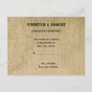 Invitation Carte Postale Western Burlap Wedding RSVP