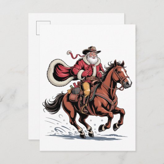 Invitation Carte Postale Western Riding Rodeo Horse Cowboy Père Noël Noël (Devant / Derrière)
