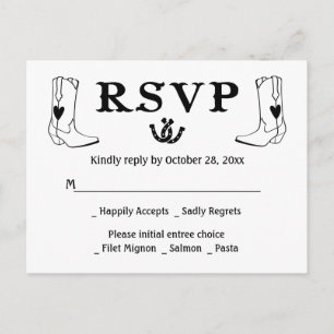 Invitation Carte Postale Western RSVP Mariage campagnard Cowboy Bottes rust