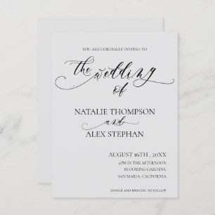 Invitation Carte Postale Whimsical Elegant noir et blanc Mariage Script