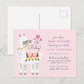Invitation Carte Postale Whimsical Pastel Rose Llama Oh Baby shower (Devant / Derrière)
