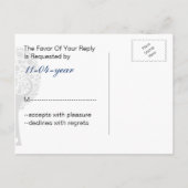 Invitation Carte Postale whimsy tree marine bleu lovebirds mod mariage rsvp (Dos)