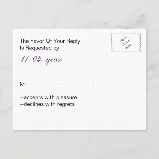 Invitation Carte Postale whimtree mauve lovebirds mod mariage rsvp (Dos)