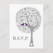 Invitation Carte Postale whimtree mauve lovebirds mod mariage rsvp (Devant)