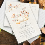 Invitation Carte Postale White Citrouille Fall quitte 50th Birthday Party<br><div class="desc">D'élégants citrouilles blancs sont nichés dans des feuilles et fleur sauvage rouges,  oranges et verts sauge.</div>