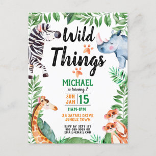 Invitation Carte Postale Wild Things Safari Animal Anniversaire de enfant I