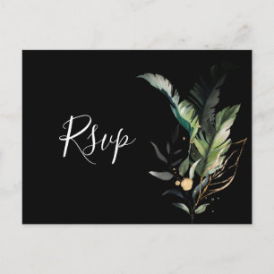 Invitation Carte Postale Wild Tropical Foliage Mariage Black RSVP Invitatia