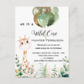Invitation Carte Postale Wild un 1er anniversaire girafe jungle ballons (Devant)