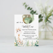 Invitation Carte Postale Wild un 1er anniversaire girafe jungle ballons (Debout devant)