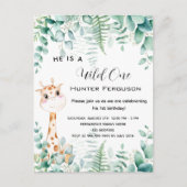Invitation Carte Postale Wild un 1er anniversaire girafe jungle forêt (Devant)