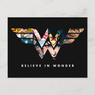 Invitation Carte Postale Wonder Woman "Believe In Wonder" Logo Collage
