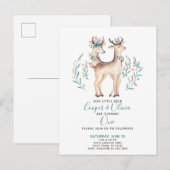 Invitation Carte Postale Woodland Deer Twins Baby's premier anniversaire (Devant / Derrière)