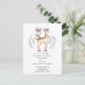 Invitation Carte Postale Woodland Deer Twins Baby's premier anniversaire (Debout devant)