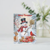 Invitation Carte Postale Woodland Snowman | Noël familial personnalisé (Debout devant)