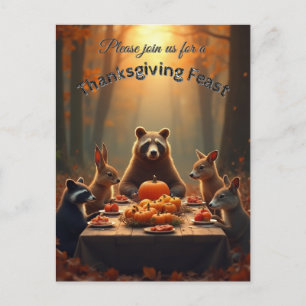 Invitation Carte Postale Woodland Thanksgiving Party Amis et famille
