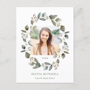 Invitation Carte Postale Wreath d'Eucalyptus Photo Graduation Party