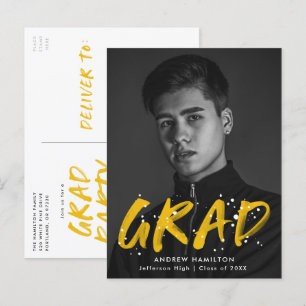 Invitation Carte Postale Yellow Paint Splatter Photo Graduation Party