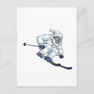 Invitation Carte Postale Yeti Abominable Snowman Skiant Vacances Drôle