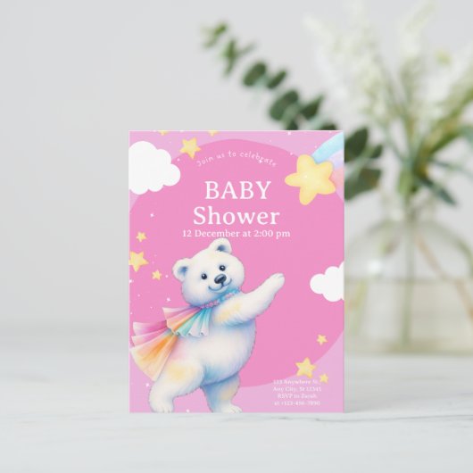 Invitation Carte Postale Zarah the Dancing Polar Bear Baby Shower (Debout devant)