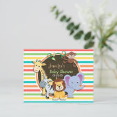 Invitation Carte Postale Zoo Animaux Baby shower, Bright Rainbow Stripes (Debout devant)