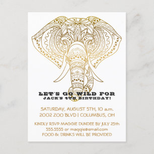 Invitation Carte Postale Zoo Anniversaire Fête Eléphant Jungle Safari
