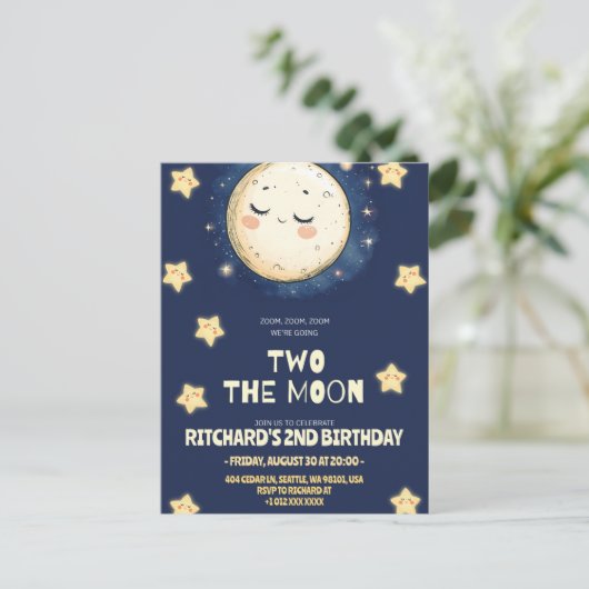 Invitation Carte Postale Zoom sur la Lune (Debout devant)