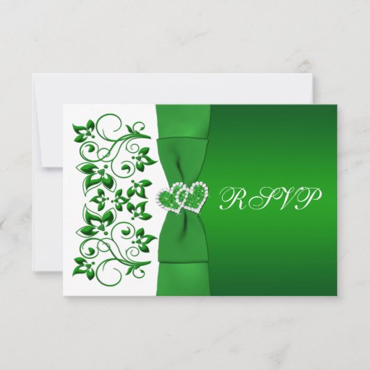 Invitation CARTE-RÉPONSE À RUBAN IMPRIMÉ Floral vert et blanc (Devant)
