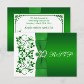 Invitation CARTE-RÉPONSE À RUBAN IMPRIMÉ Vert, fleurs blanche (Devant / Derrière)