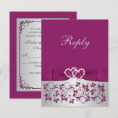 Invitation CARTE-RÉPONSE IMPRIMÉE RUBAN Fleurs violettes et a (Devant / Derrière)