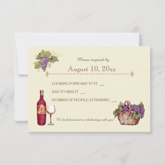 Invitation Carte-réponse pour le Mariage au Vignoble (Devant)