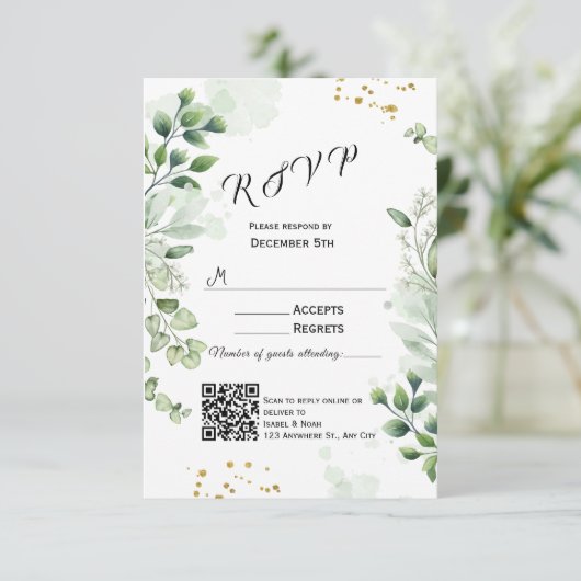 Invitation carte RSVP verte moderne (Debout devant)