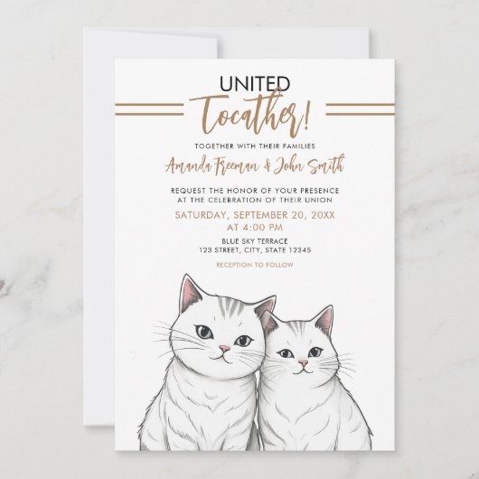 Invitation Cartographie Brown et blanc Cute Cats Mariage (Devant)