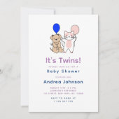 Invitation Cartographier Chien Chat Bleu rose Bleu Baby showe (Devant)