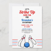 Invitation Carton Blue & Red Bowling Kids 6e anniversaire (Devant)