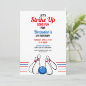 Invitation Carton Blue & Red Bowling Kids 6e anniversaire (Debout devant)