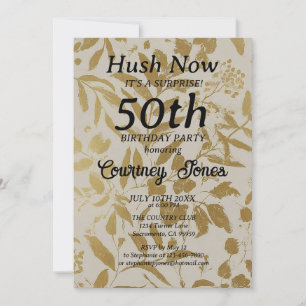 Invitation Carton d'anniversaire 50 ans Botanique Ivoire Or 2
