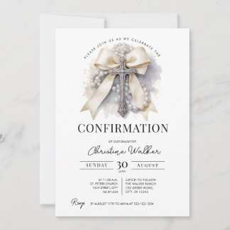 Invitation Carton de confirmation avec un nœud beige et un ch