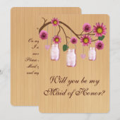 Invitation Carton de Demoiselle d'Honneur en pots Mason Rose  (Devant / Derrière)