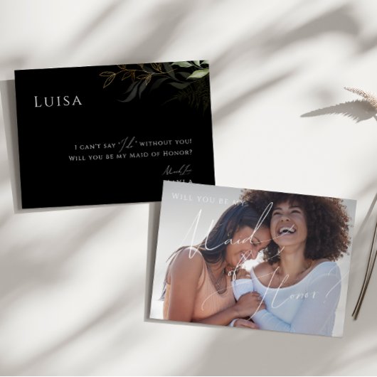 Invitation Carton de demoiselle d'honneur photo noir et or av