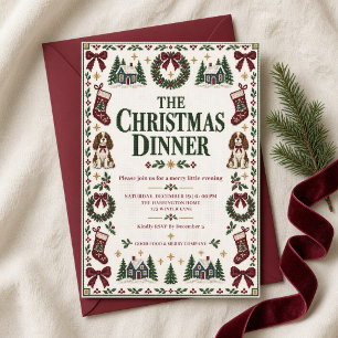 Invitation Carton de dîner de Noël au point de broderie avec