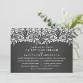 Invitation Carton de mariage ardoise noire et dentelle (Debout devant)