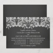 Invitation Carton de mariage ardoise noire et dentelle (Devant / Derrière)