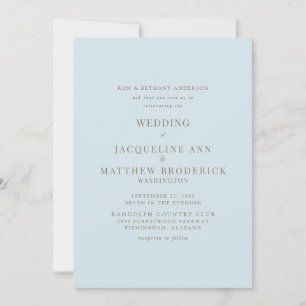 Invitation Carton de mariage avec texte doré sur fond bleu ci