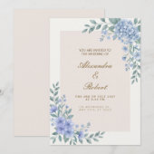 Invitation Carton de mariage botanique à l'hydrangea bleu pou (Devant / Derrière)