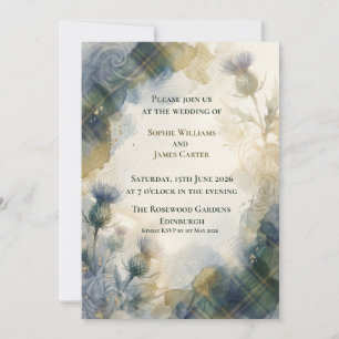Invitation Carton de Mariage Botanique Chardon Indigo Bleu