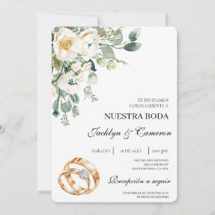 Invitation Carton de mariage espagnol avec fleurs blanches et