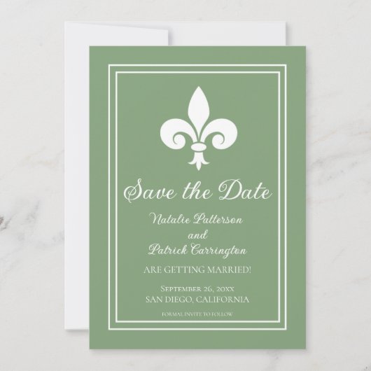 Invitation Carton de mariage Fleur de Lis Vert de mousse pour (Devant)