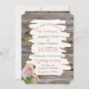 Invitation Carton de mariage floral rose bois patiné